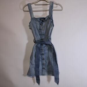 Peace Love Eco By Rewash Denim Button Up Dress With A Tie Size L